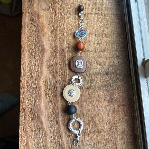 BRIGHTON contempo wood and silver beaded blocky link‎ bracelet - Picture 2 of 6